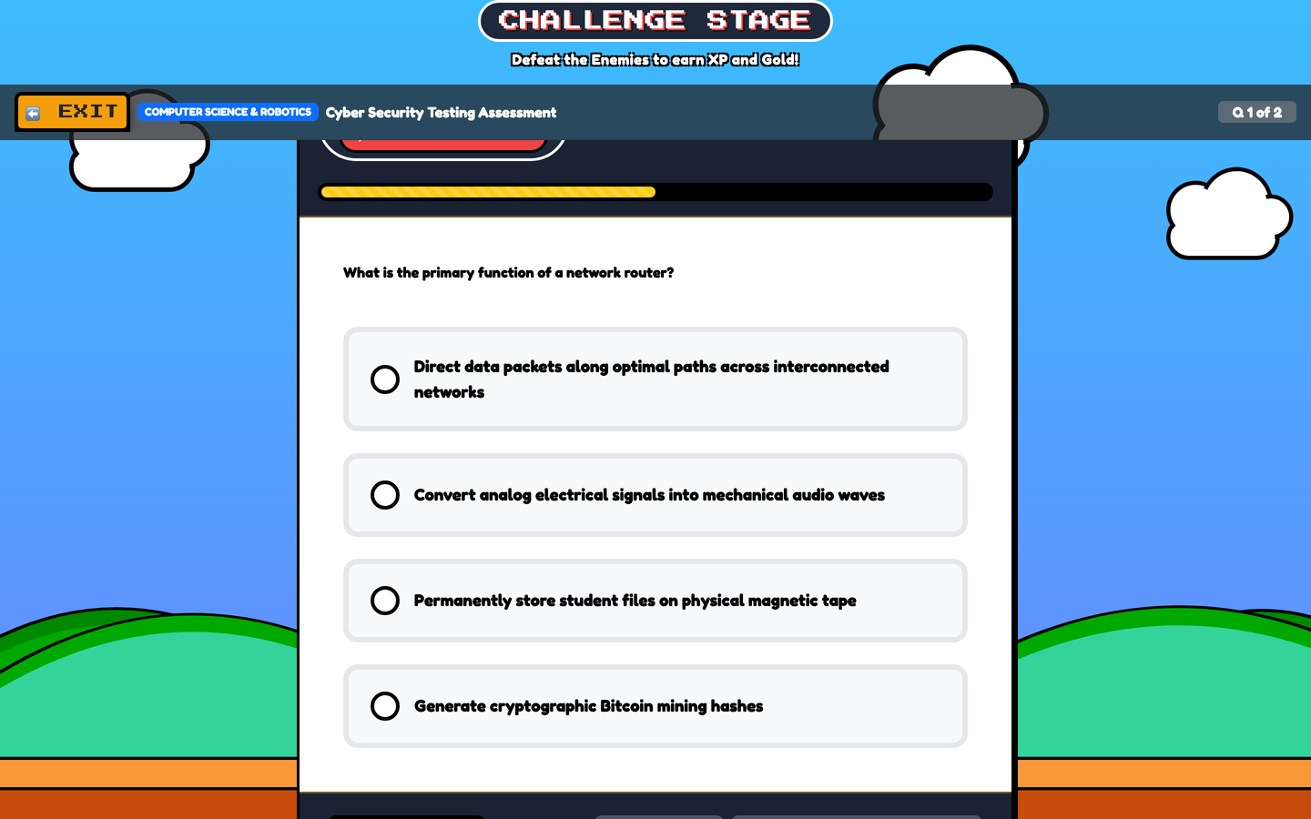 Distraction-Free Testing Room full-screen exam mode interface with timer and question navigation