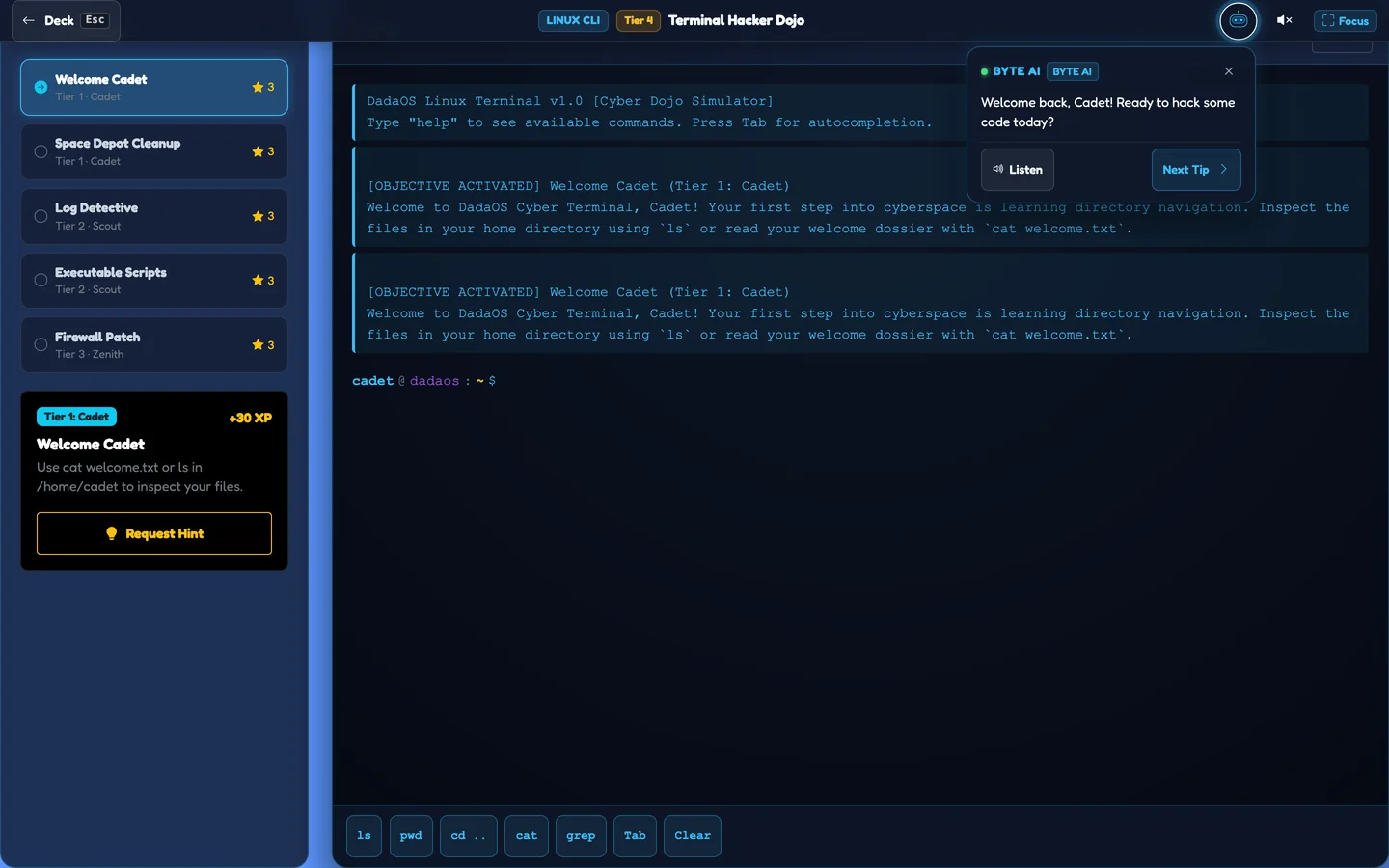 DadaSchool Arcade Focus Mode Arena Interface